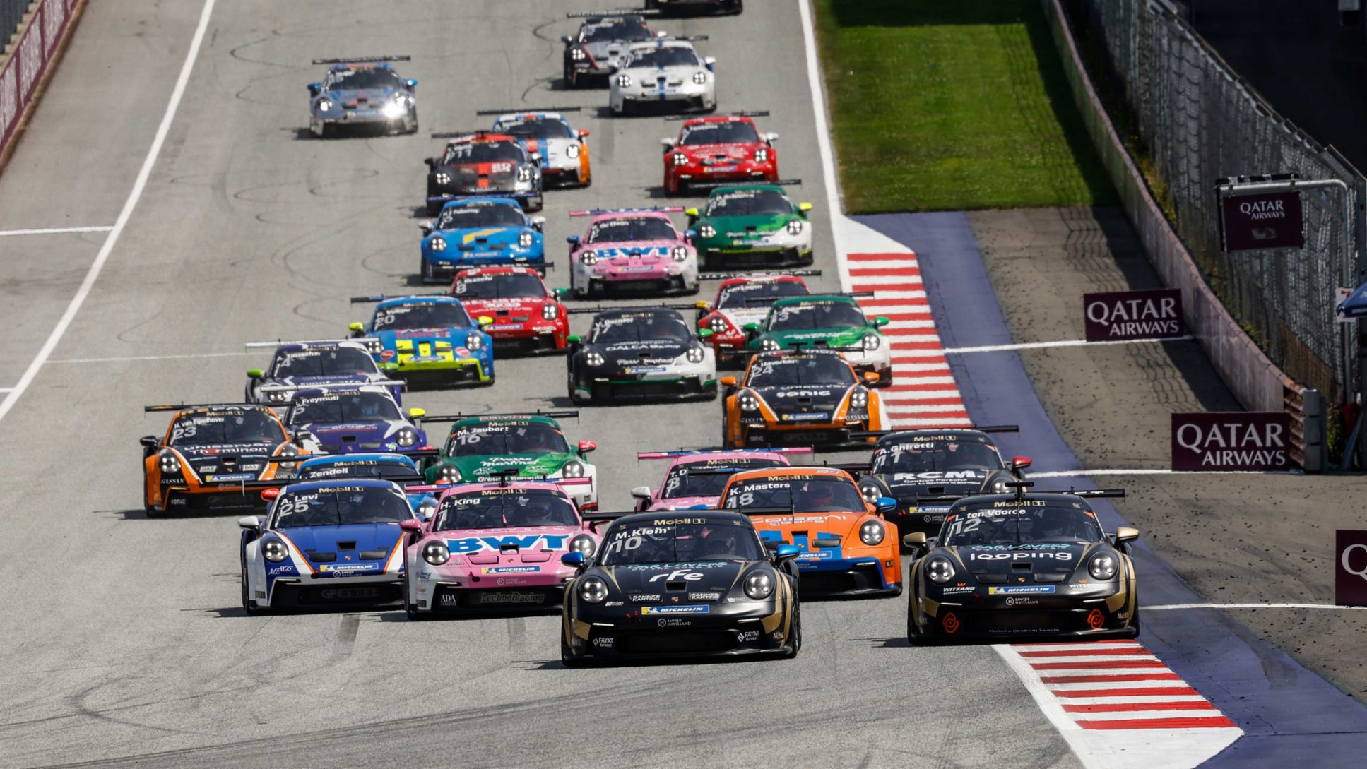 Schumacher CLRT (#10), Marvin Klein (F), Schumacher CLRT (#12), Larry ten Voorde (NL), Uniserver by Team GP Elite (#25), Ariel Levi (IL), BWT Lechner Racing (#1), Harry King (UK), Ombra (#18), Keagan Masters (ZA), Porsche 911 GT3 Cup, Porsche Mobil 1 Supercup 2024, Spielberg, Austria, 2024, Porsche AG