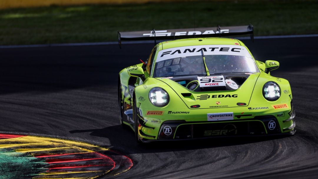 Porsche 911 GT3 R, SSR Herberth (#92), Mathieu Jaminet (F), Matt Campbell (AUS), Frederic Makowiecki (F), 24h Spa-Francorchamps, Superpole, Belgium, 2024, Porsche AG