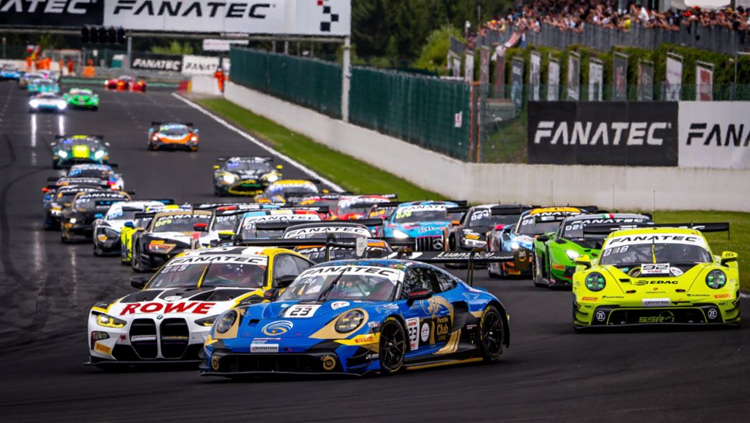 Porsche 911 GT3 R, Phantom Global Racing, Joel Eriksson, Jaxon Evans, Thomas Preining, 24h Spa-Francorchamps, Race, Belgium, 2024, Porsche AG