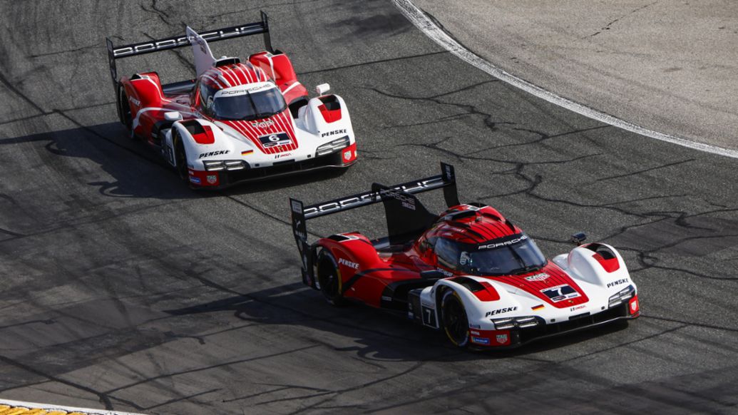 Porsche 963, Porsche Penske Motorsport (n&ordm; 7), Julien Andlauer (FRA), Felipe Nasr (BRA), Laurin Heinrich (ALE); Porsche 963, Porsche Penske Motorsport (n&ordm; 6), K&eacute;vin Estre (FRA), Laurens Vanthoor (BEL), Matt Campbell (Australia), 24 Horas de Daytona, campeonato IMSA, 2026, Porsche AG