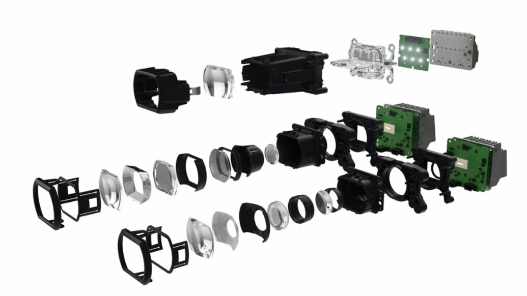 Porsche HD-Matrix LED Headlight, exploded view, 2022, Porsche AG