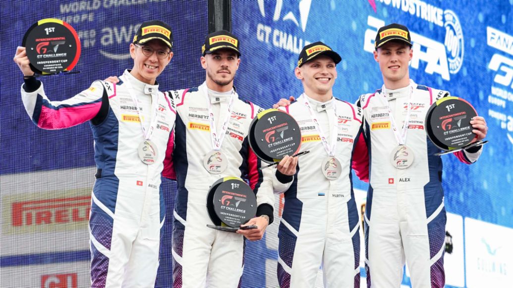 Antares Au (HK), Alessio Picariello (B), Martin Rump (EST), Alexander Fach (CH), Lionspeed X Herberth (#80), 24 Hours of Spa-Francorchamps, Spa, Belgium, 2024, Porsche AG