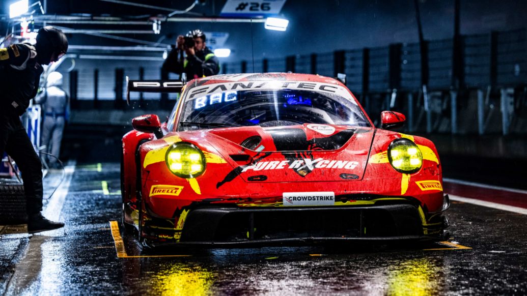 PureRxcing (#911), Alex Malykhin (UK), Klaus Bachler (A), Joel Sturm (D), Porsche 911 GT3 R, 24 Hours of Spa-Francorchamps, Spa, Belgium, 2024, Porsche AG 