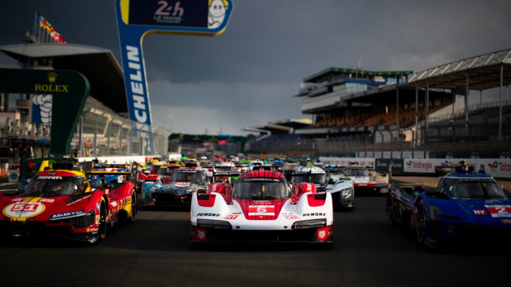 Matt Campbell (Australia), Michael Christensen (Dinamarca), Fr&eacute;d&eacute;ric Makowiecki (Francia), Porsche Penske Motorsport (n&ordm; 5), Porsche 963, 24 Horas de Le Mans, 2024, Porsche AG