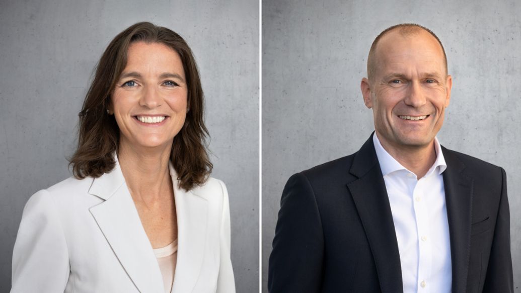 Vera Schalwig, miembro del Consejo de Direcci&oacute;n de Porsche AG como responsable de Recursos Humanos y Asuntos Sociales, y Joachim Scharnagel, miembro del Consejo de Direcci&oacute;n de Porsche AG como responsable de Compras (i-d), 2025, Porsche AG
