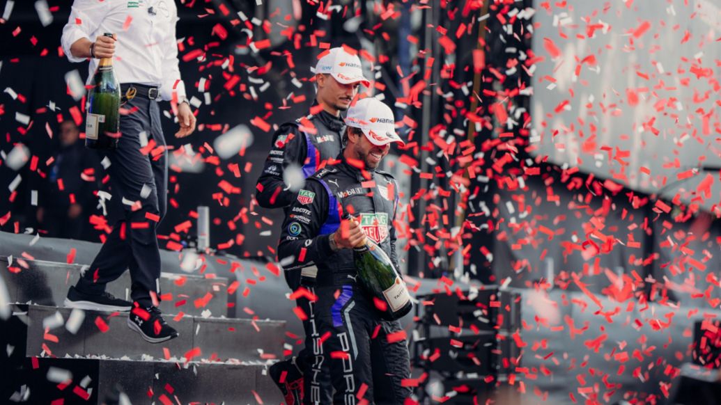 Ant&oacute;nio F&eacute;lix da Costa (delante) y Pascal Wehrlein, E-Prix de Ciudad de M&eacute;xico, 2024, Porsche AG