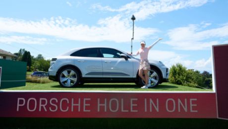 Jodi Ewart Shadoff gewinnt Porsche Macan Turbo Electric mit Hole-in-One