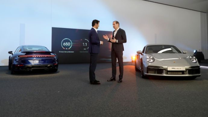 Mark Webber, Ambassadeur de la marque Porsche, Oliver Blume, Président du directoire de Porsche AG, 911 Turbo S Cabriolet, 911 Turbo S Coupé, 2020, Porsche AG