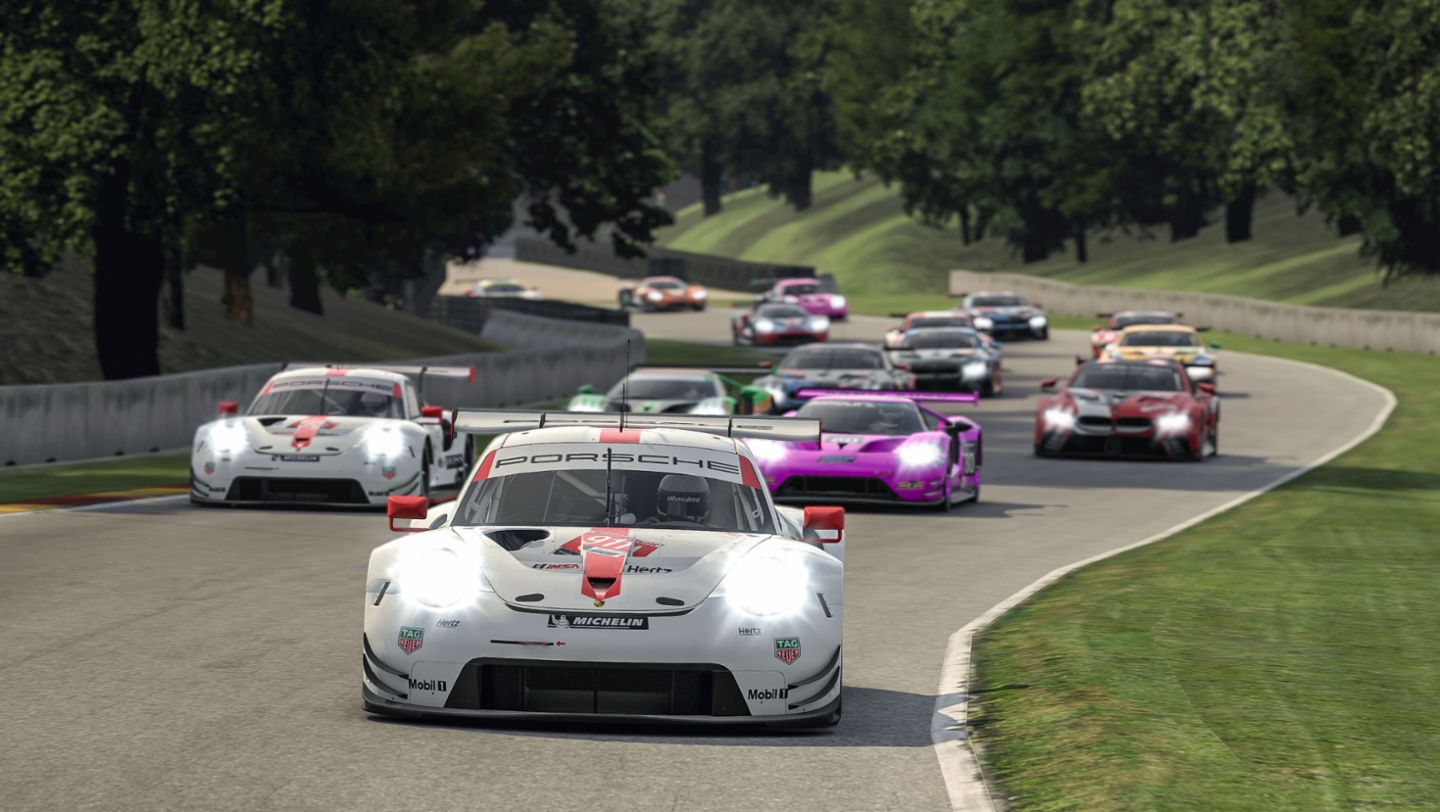 911 RSR, Nick Tandy (#911), Ayhancan Güven (#913), IMSA iRacing Pro Series, Lauf 4, Elkhart Lake (USA), 2020, Porsche AG