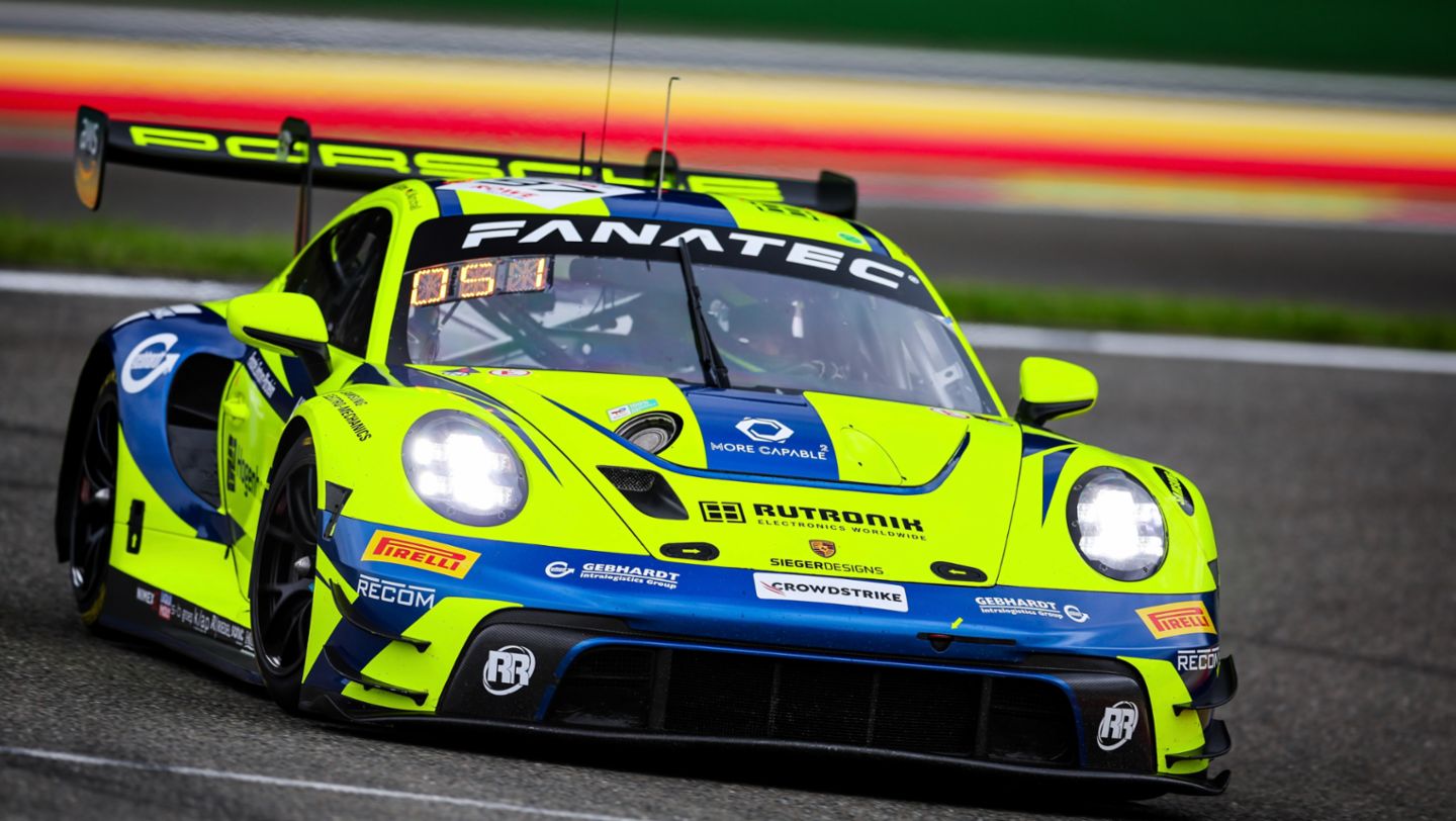 Porsche 911 GT3 R, Rutronik Racing (#97), Dustin Blattner (USA), Dennis Marschall (D), Loek Hartog (NL), Zacharie Robichon (CAN), 24h Spa-Francorchamps, Belgium, 2024, Porsche AG