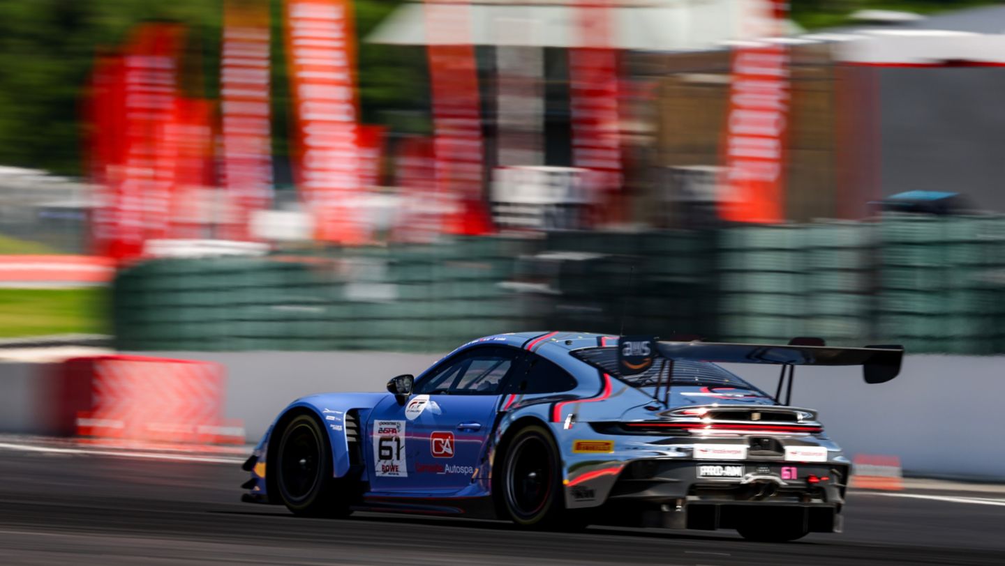 Porsche 911 GT3 R, EBM (#61), Adrian D’Silva (MAL), Kerong Li (CHN), Earl Bamber (NZ), Brendon Leitch (NZ), 24h Spa-Francorchamps, Belgium, 2024, Porsche AG