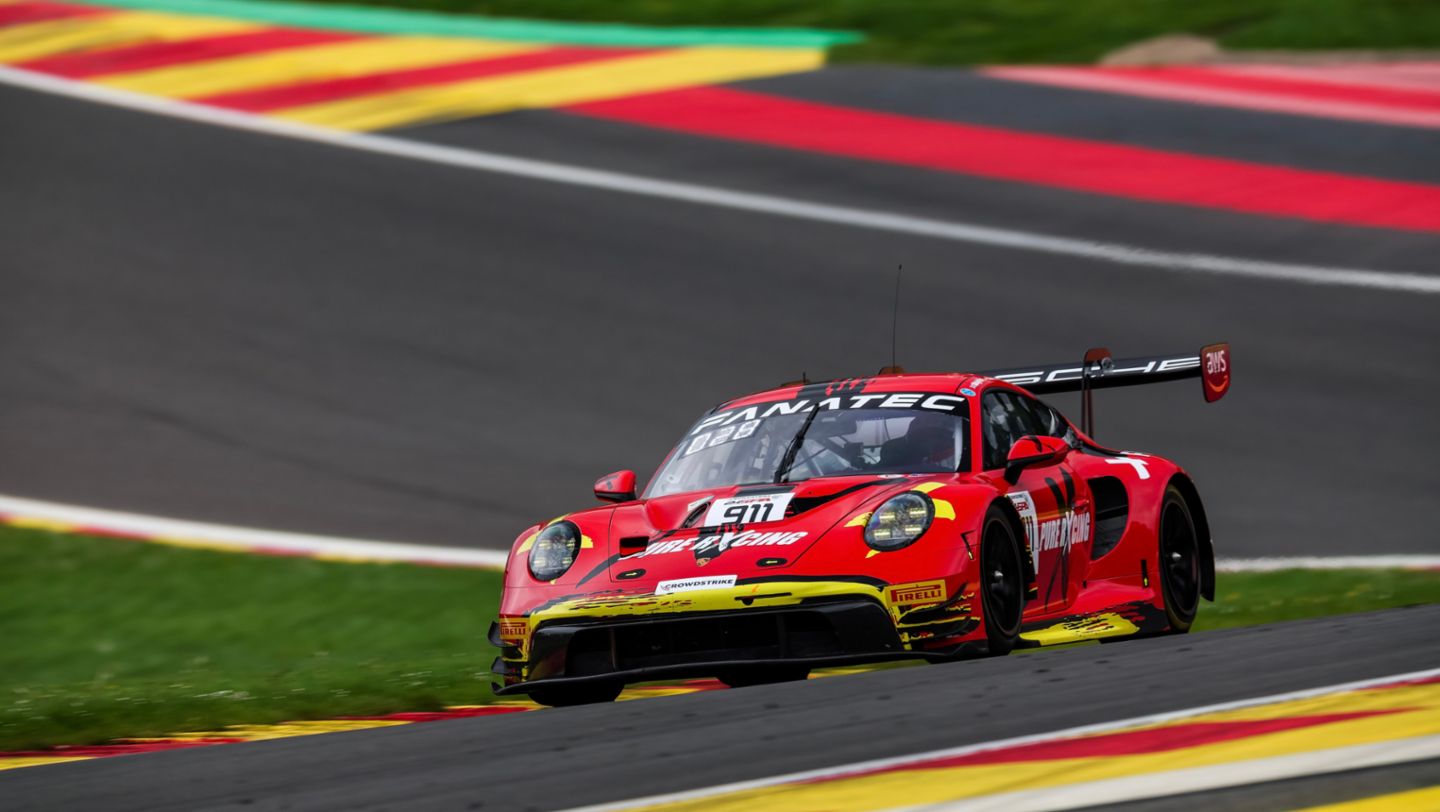 Porsche 911 GT3 R, Pure Rxcing (#911), Alex Malykhin (UK), Klaus Bachler (A), Joel Sturm (D), 24h Spa-Francorchamps, Belgium, 2024, Porsche AG
