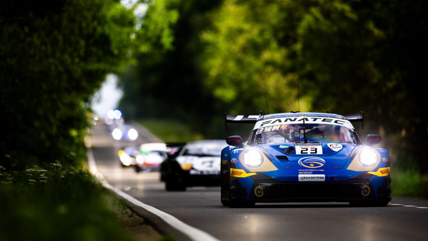 Phantom Global Racing (#23), Joel Eriksson (S), Jaxon Evans (NZ), Thomas Preining (A), 911 GT3 R, 24 Hours of Spa-Francorchamps, Qualifying, 2024, Porsche AG