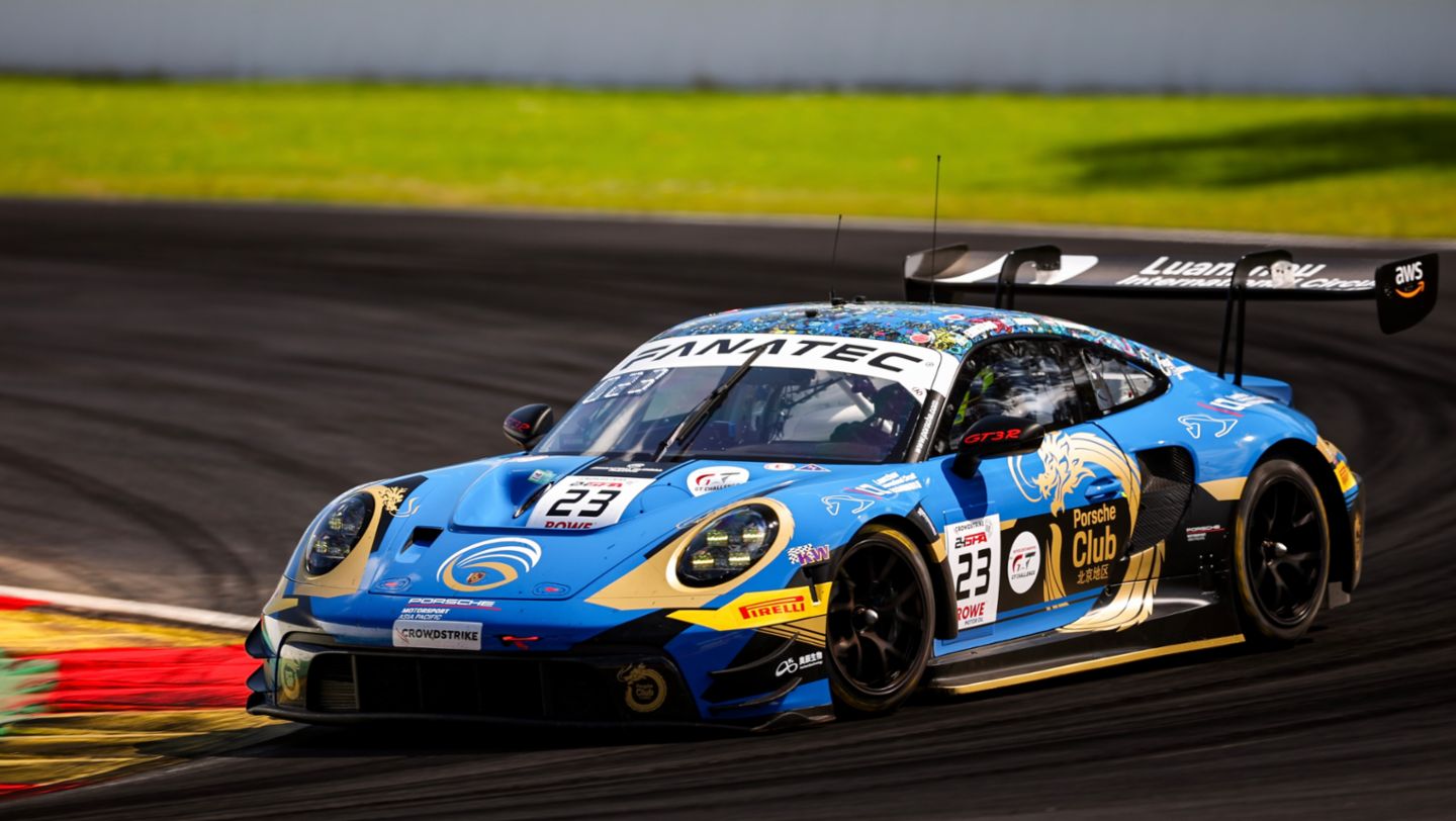 Porsche 911 GT3 R, Phantom Global Racing (#23), Joel Eriksson (S), Jaxon Evans (NZ), Thomas Preining (A), 24h Spa-Francorchamps, Superpole, Belgium, 2024, Porsche AG