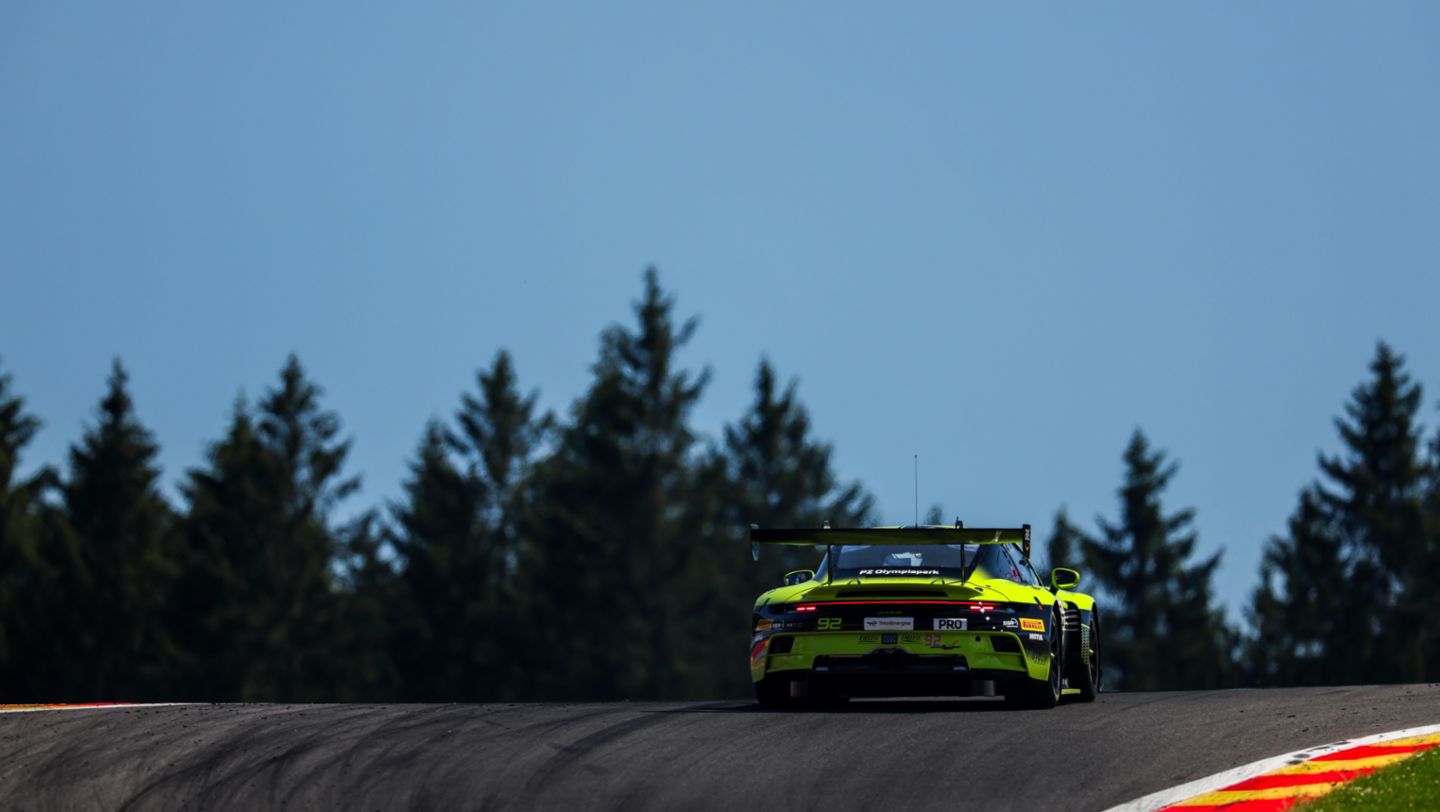 Porsche 911 GT3 R, SSR Herberth (#92), Mathieu Jaminet (F), Matt Campbell (AUS), Frederic Makowiecki (F), 24h Spa-Francorchamps, Superpole, Belgium, 2024, Porsche AG